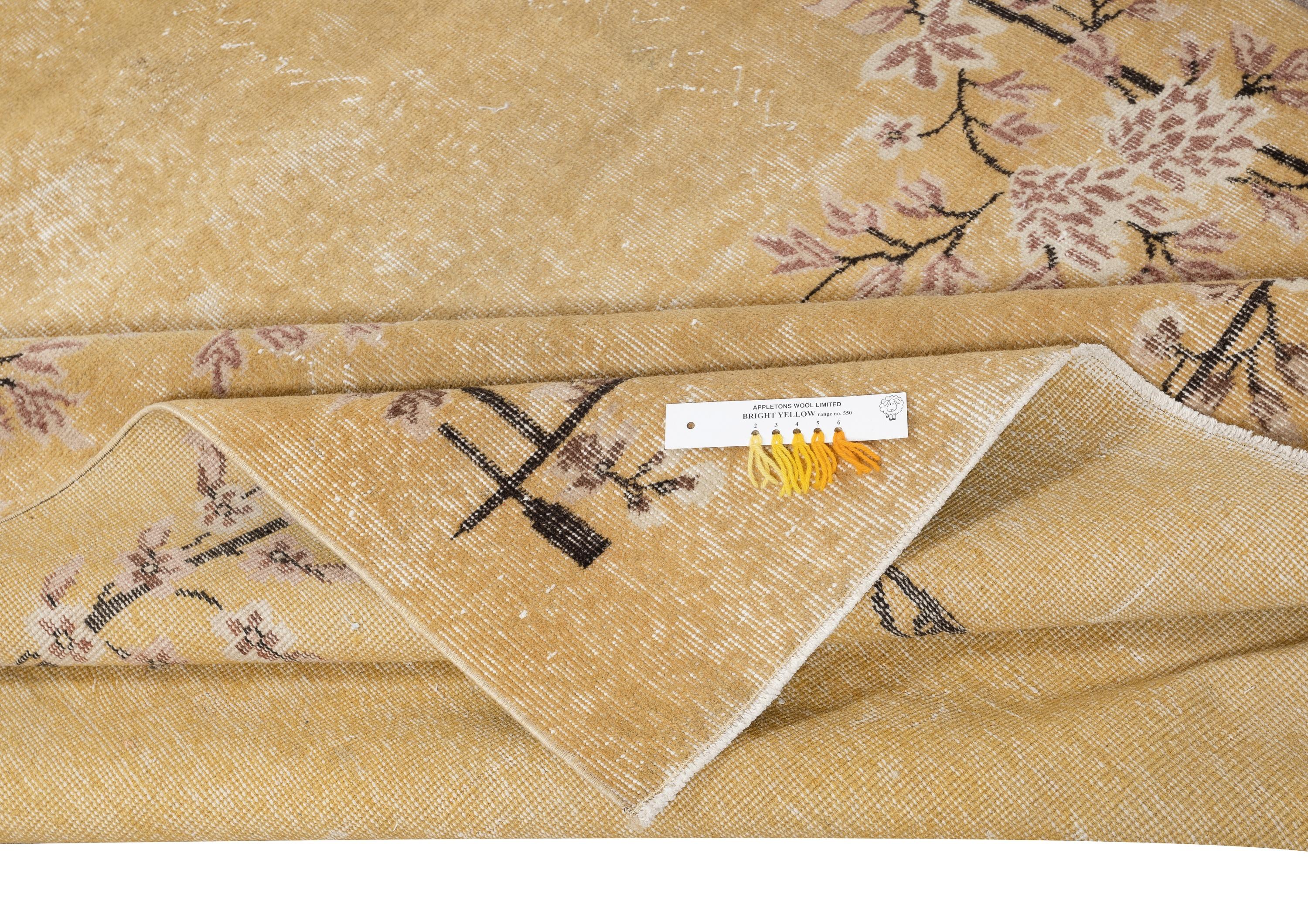 6.5x10.5 Ft Vintage Handmade Chinese Art Deco Inspired Area Rug Redyed in Gelb (Moderne) im Angebot