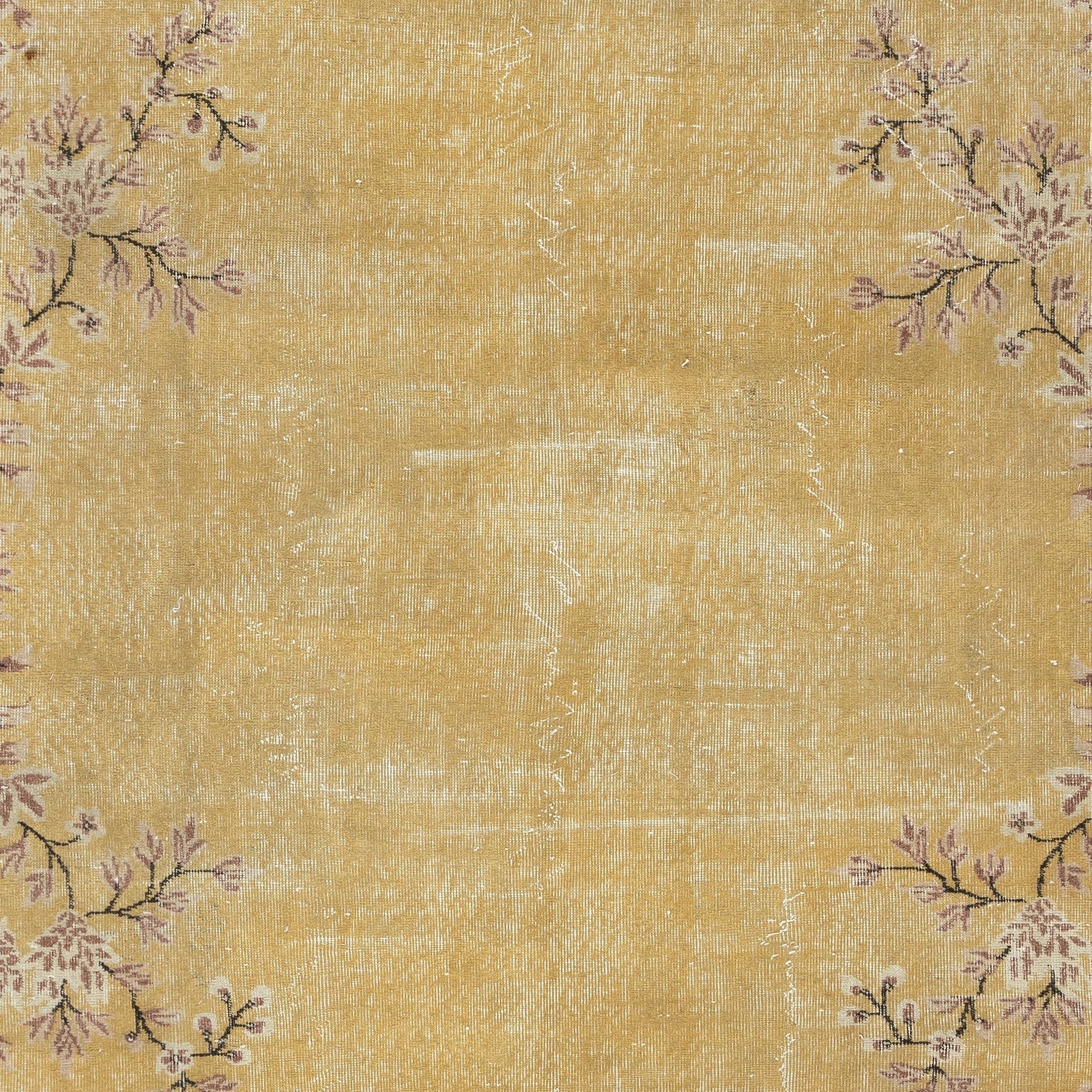 6.5x10.5 Ft Vintage Handmade Chinese Art Deco Inspired Area Rug Redyed in Gelb (Türkisch) im Angebot