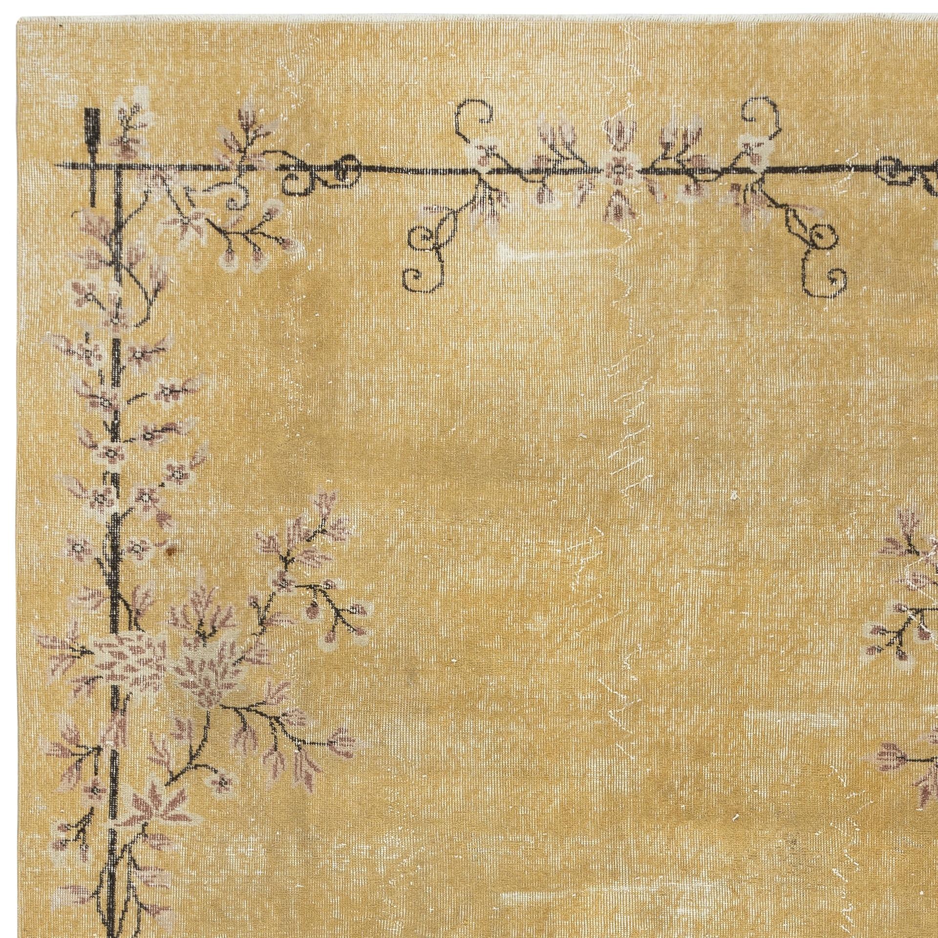 6.5x10.5 Ft Vintage Handmade Chinese Art Deco Inspired Area Rug Redyed in Gelb (Handgeknüpft) im Angebot