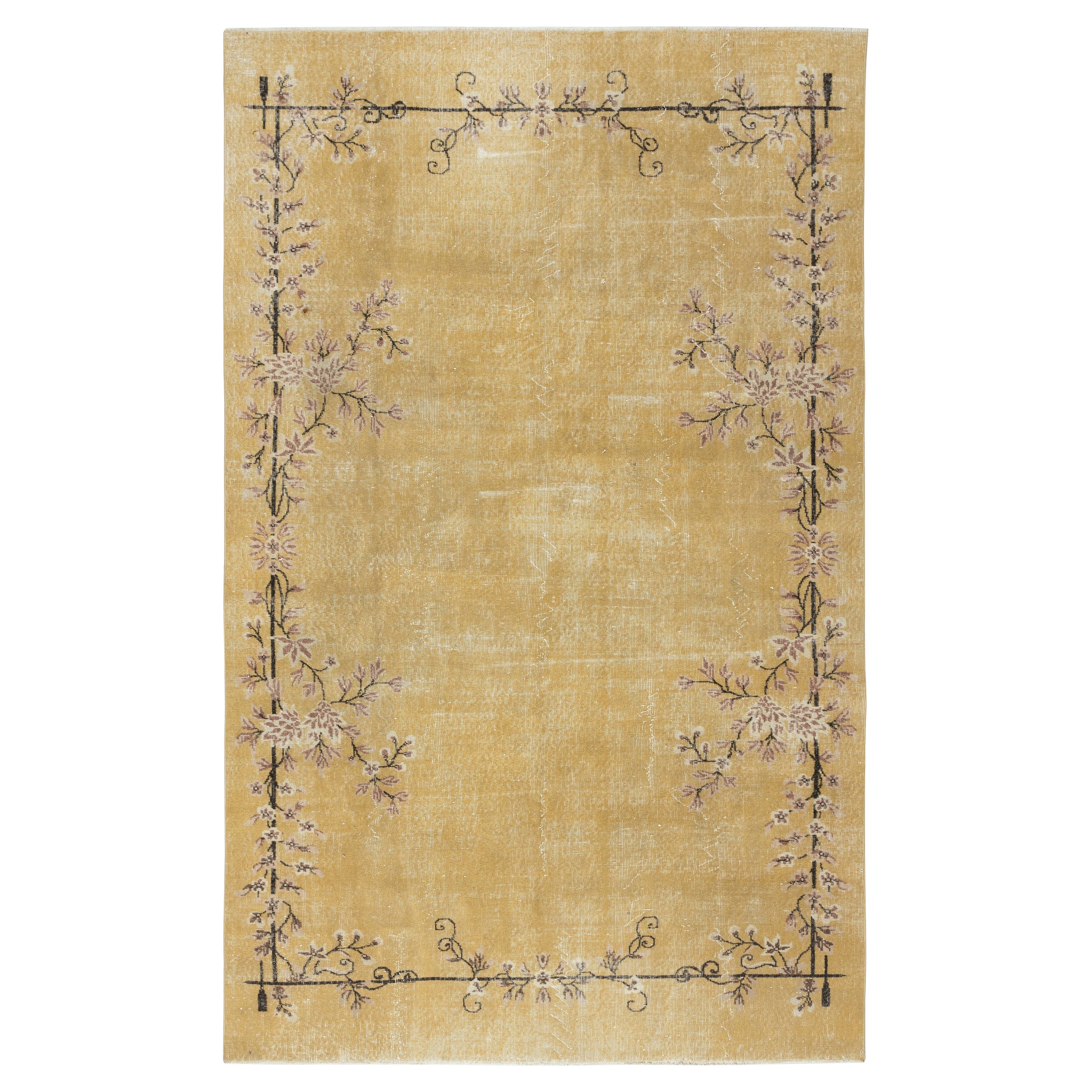 6.5x10.5 Ft Vintage Handmade Chinese Art Deco Inspired Area Rug Redyed in Gelb im Angebot