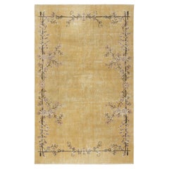 Tappeto vintage fatto a mano di ispirazione Art Deco cinese, 6,5x10,5 Ft, tinto di giallo