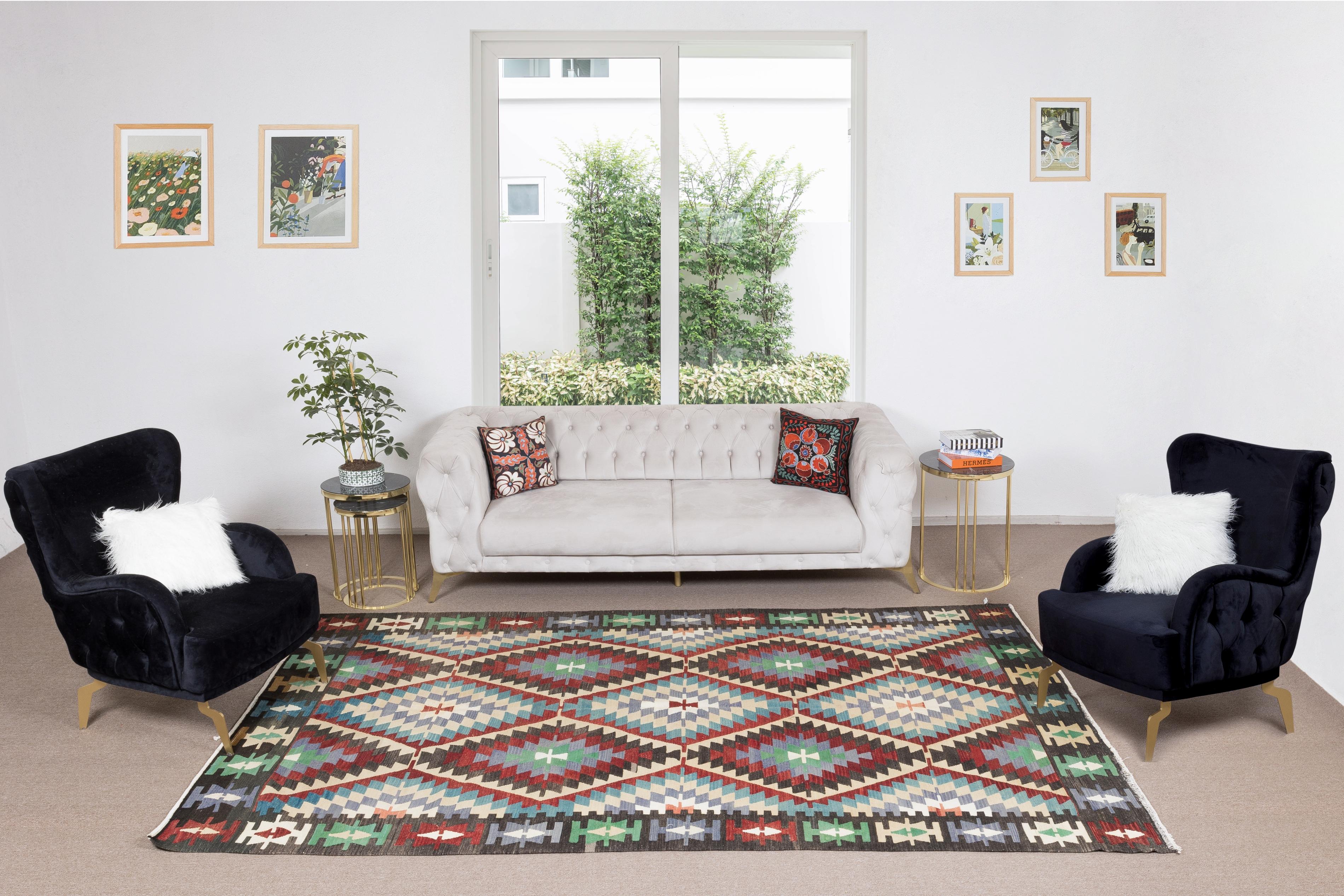 This authentic hand-woven rug made to be used by the villagers in Central Anatolia. 100% organic wool. Good condition and cleaned professionally.
Ideal for both residential and commercial interiors.
We can supply a suitable rug-pad if requested for