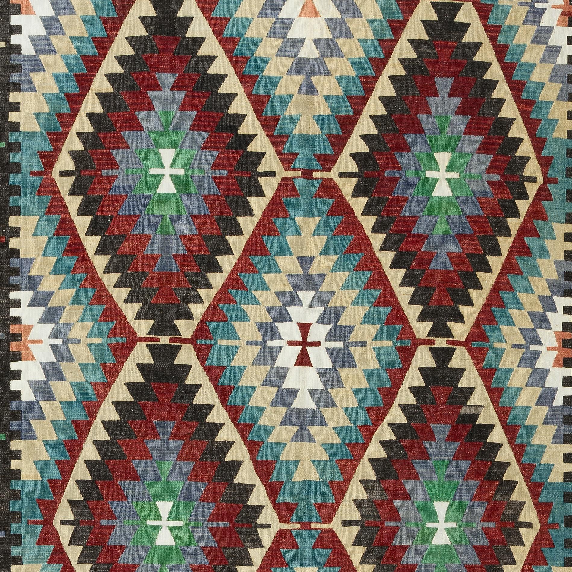 20th Century 6.5x10.5 Ft Vintage HandWoven Turkish Kilim 'Flat-Weave'. Colorful Rug, All Wool For Sale
