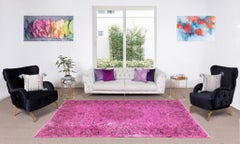 Handgefertigter türkischer Over-Dyed-Teppich in Rosa mit Medaillon-Design 6,5x10.6 Ft