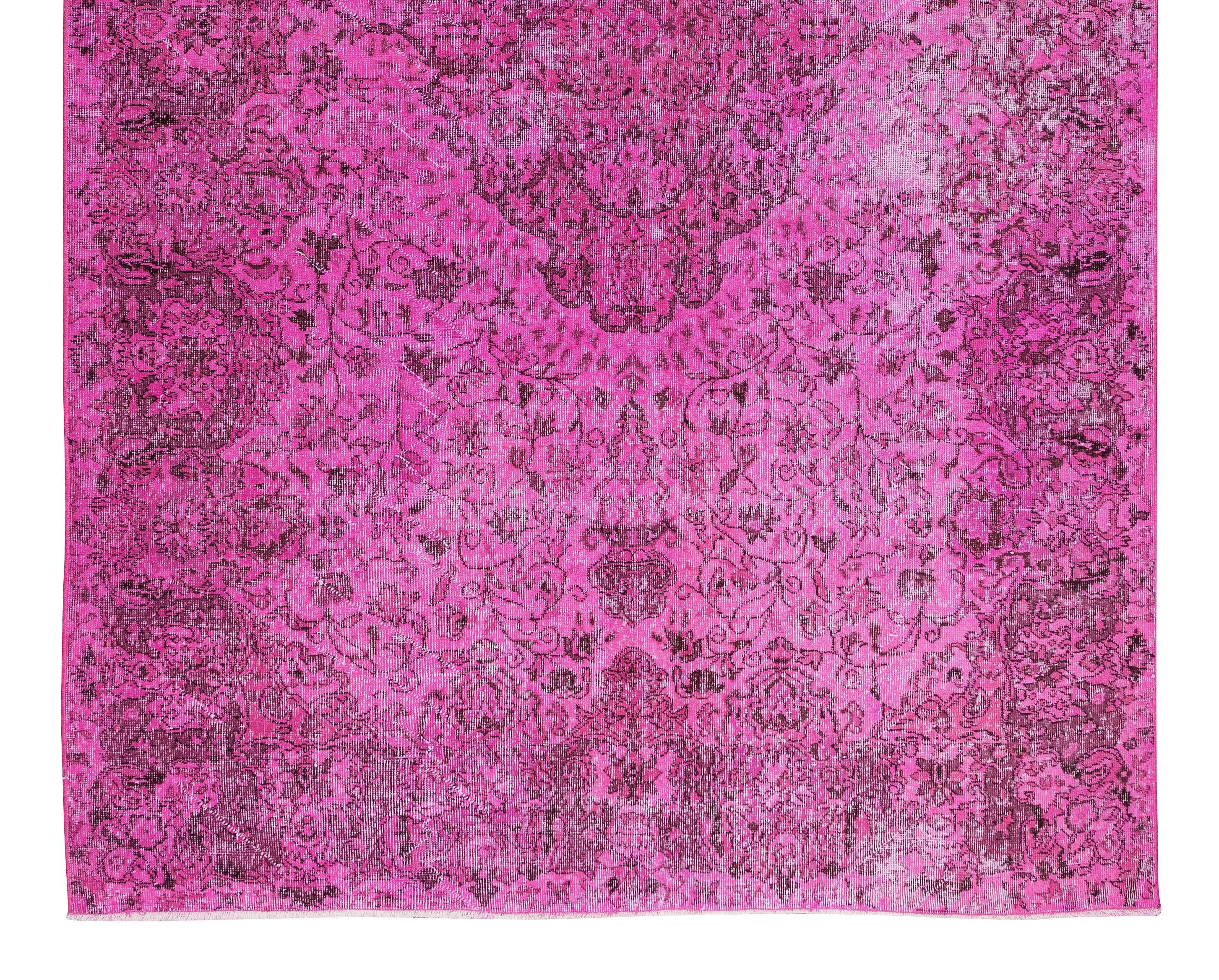 6.5x10.6 Ft Handmade Vintage Turkish Rug Over-Dyed in Pink with Medallion Design In Good Condition For Sale In Spring Valley, NY