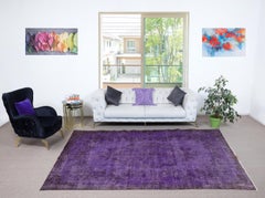 6.5x10.6 Ft Vintage Handmade Turkish Rug Overdyed in Purple for Modern Interiors