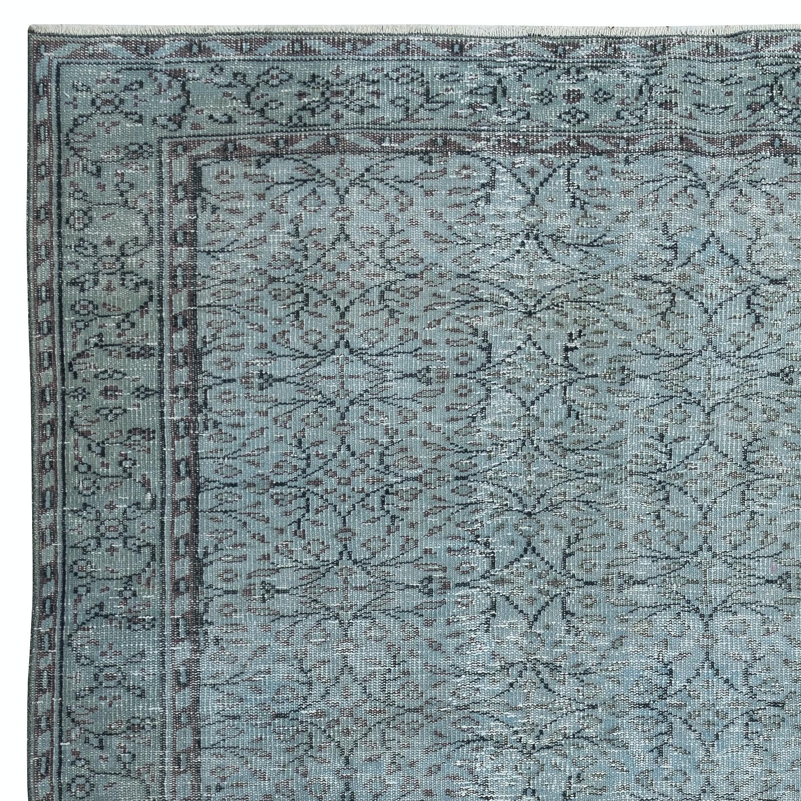 Alfombra Sobreteñida Color Azul 6,5x10,8 Pies. Alfombra turca hecha a mano con diseño floral Turco en venta