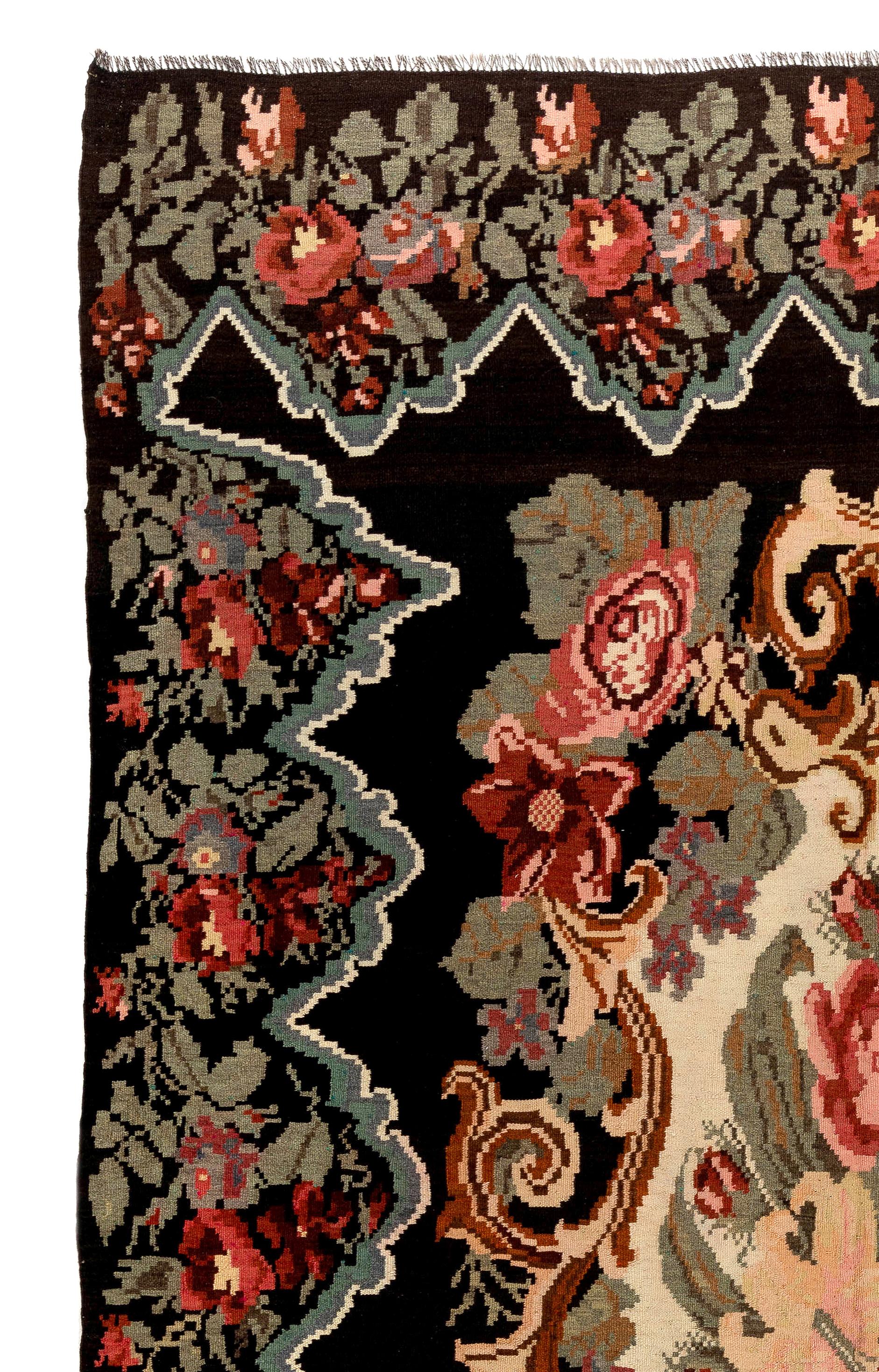 Bohemian 6.6x11 Ft Decorative Handmade Bessarabian Kilim, Floral Rug. Vintage Tapestry For Sale