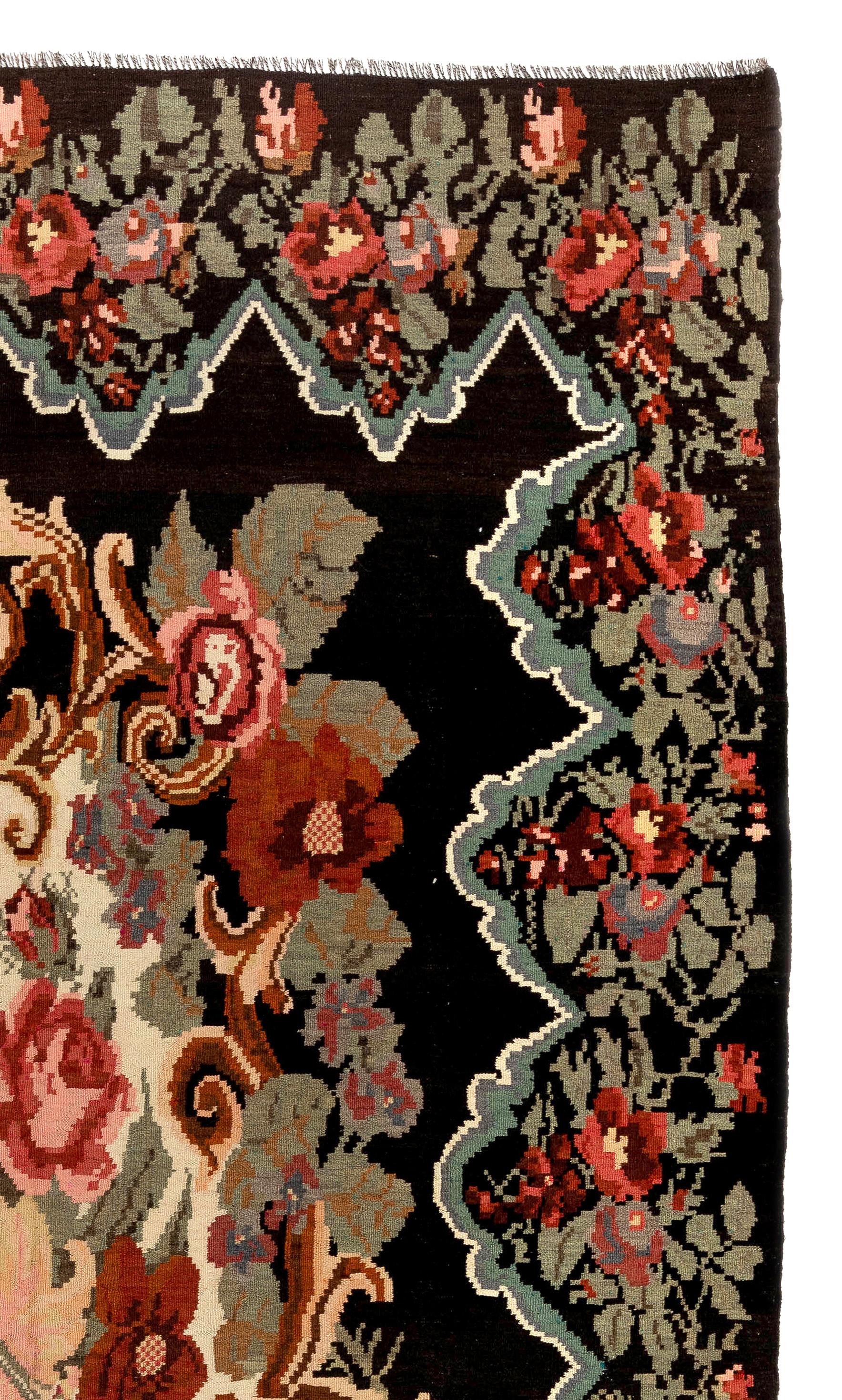 Moldovan 6.6x11 Ft Decorative Handmade Bessarabian Kilim, Floral Rug. Vintage Tapestry For Sale