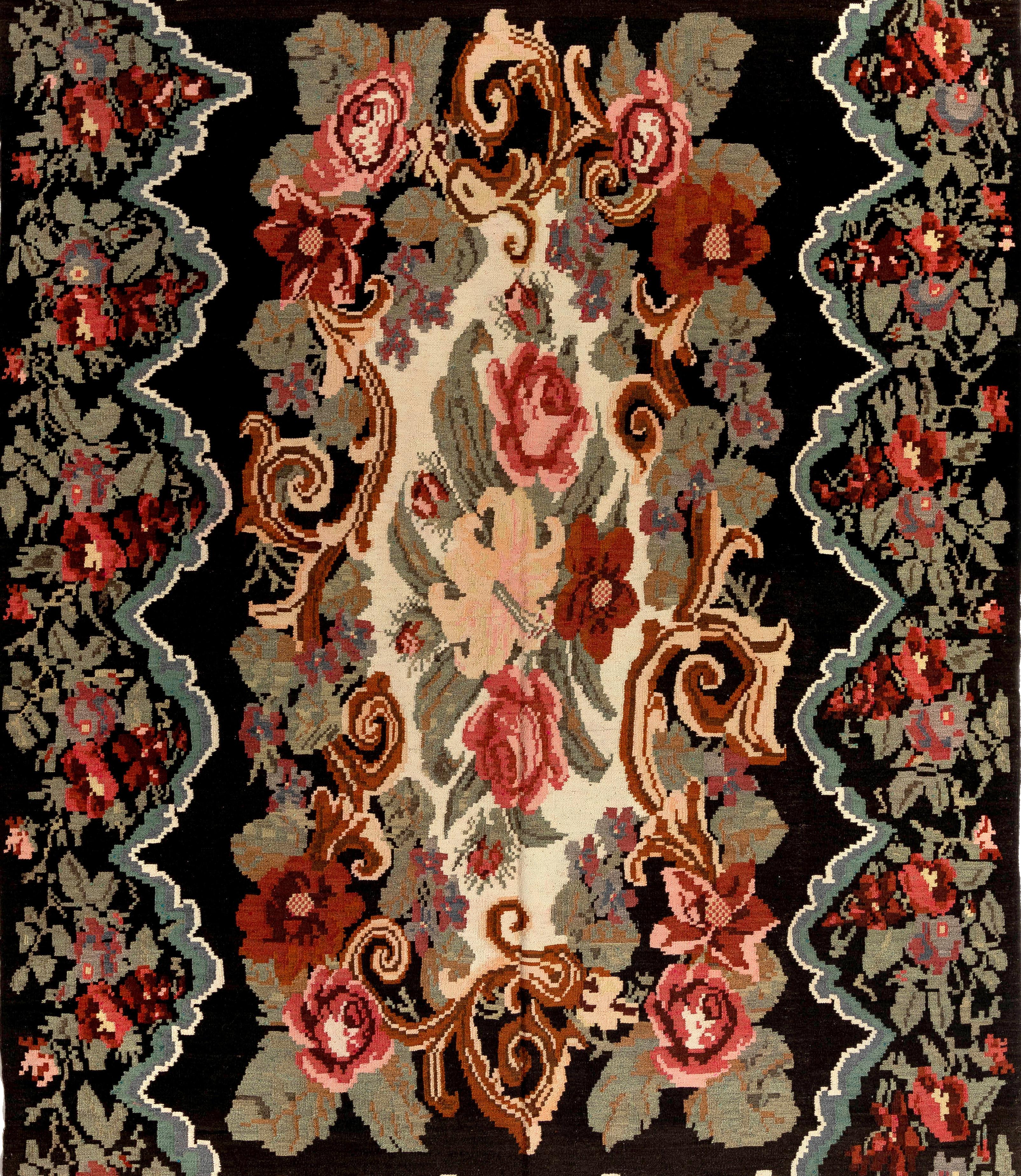 20th Century 6.6x11 Ft Decorative Handmade Bessarabian Kilim, Floral Rug. Vintage Tapestry For Sale