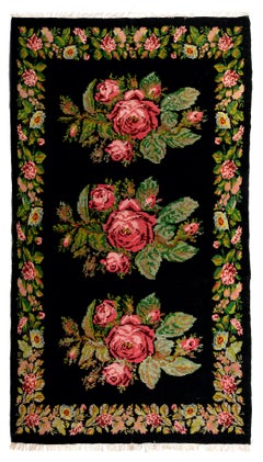 Vintage Bessarabian Kilim, Floral Handwoven Wool Rug from Moldova