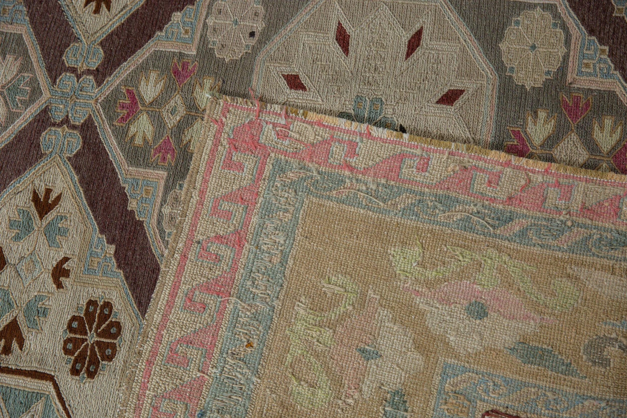 Vintage Distressed Turkish Soumac Design Carpet For Sale 7
