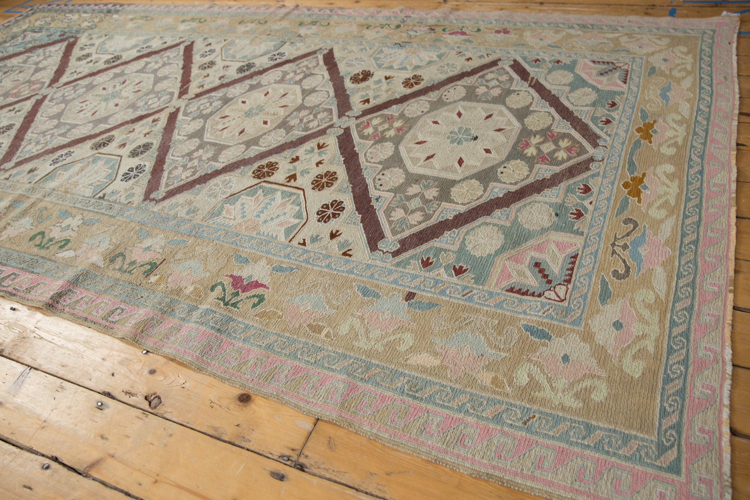 Hand-Woven Vintage Distressed Turkish Soumac Design Carpet For Sale