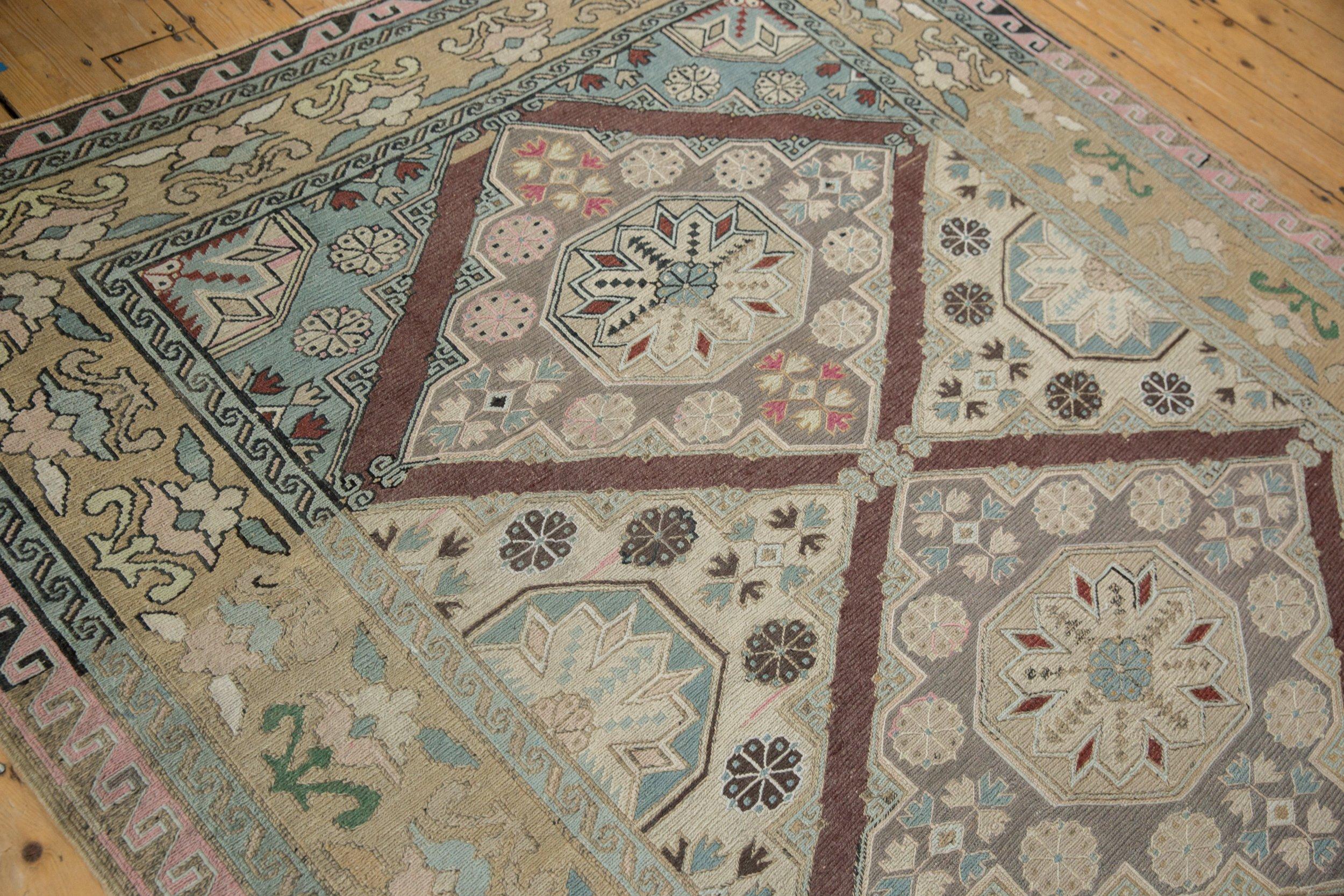 Vintage Distressed Turkish Soumac Design Carpet In Fair Condition For Sale In Katonah, NY