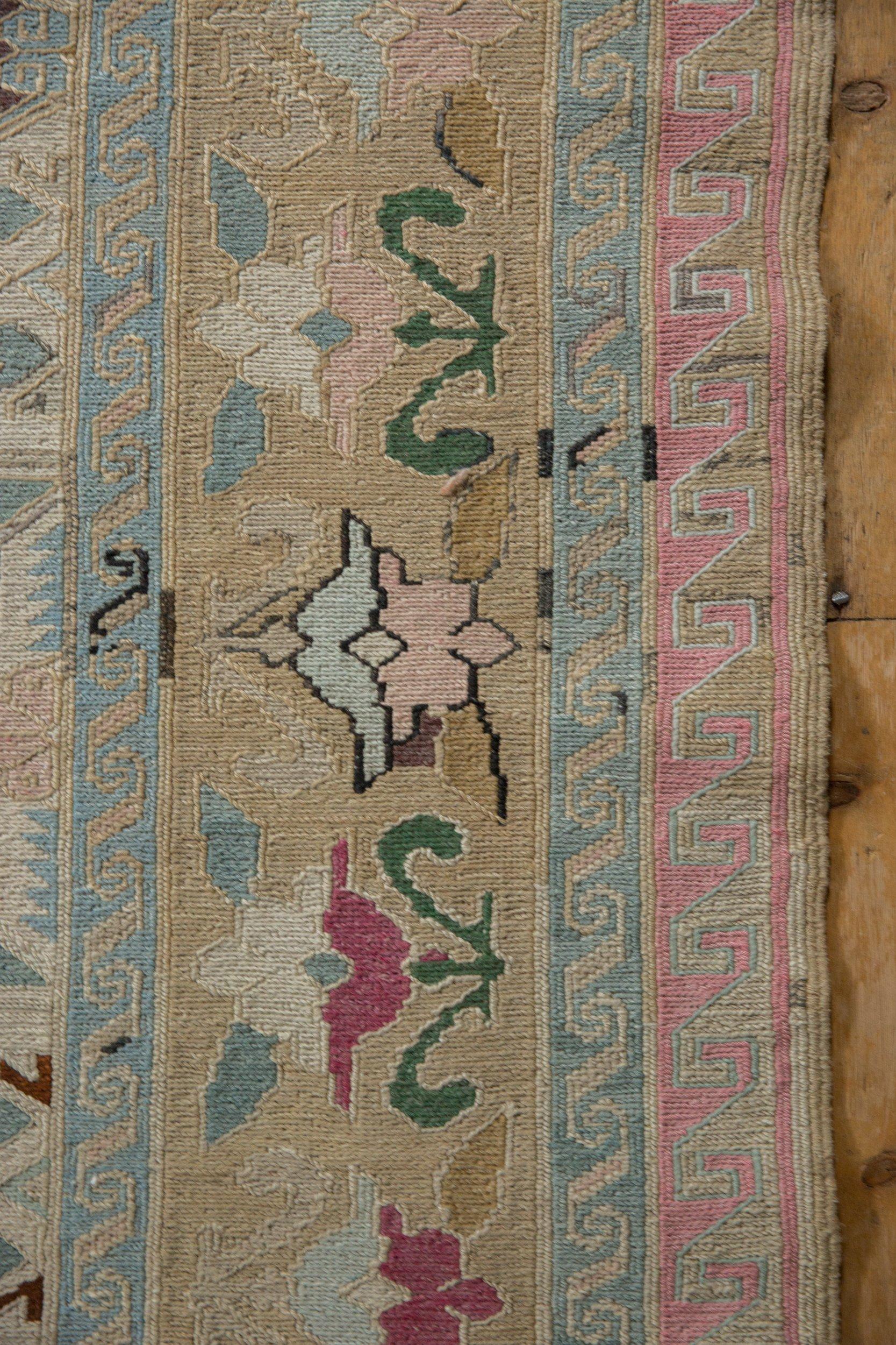 Vintage Distressed Turkish Soumac Design Carpet For Sale 1