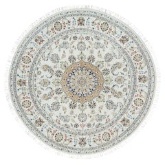 6'5"x6'5" White Organic Wool Hand Knotted Nain Design 250 KPSI Round Rug