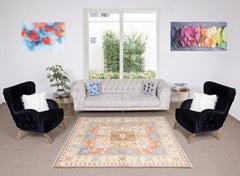 6.5x6.6 ft Vintage Hand-Knotted Turkish Area Rug, Geometric Design, 100% Wool