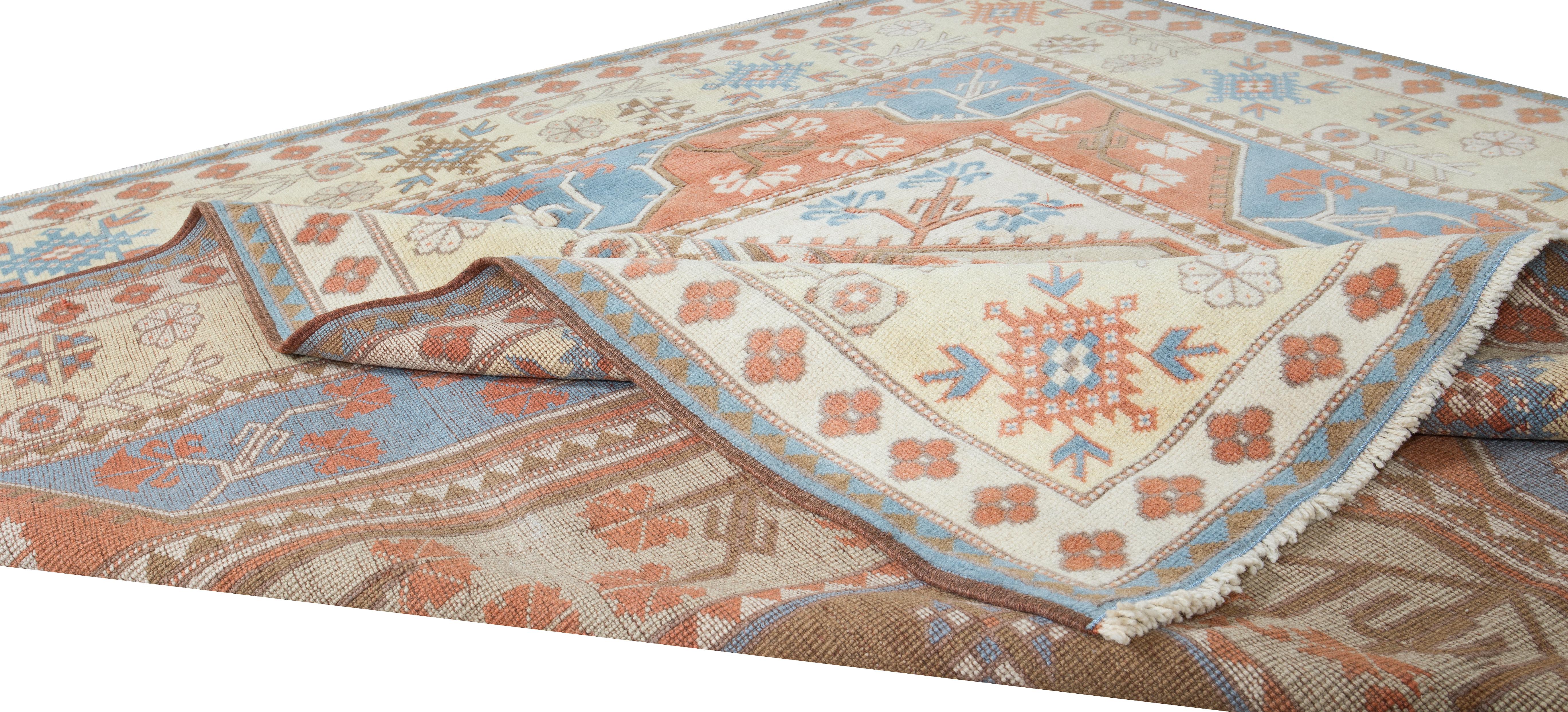 Tribal 6.5x6.6 Ft Rare Size Handmade Turkish Rug, Vintage Geometric Unique Carpet For Sale