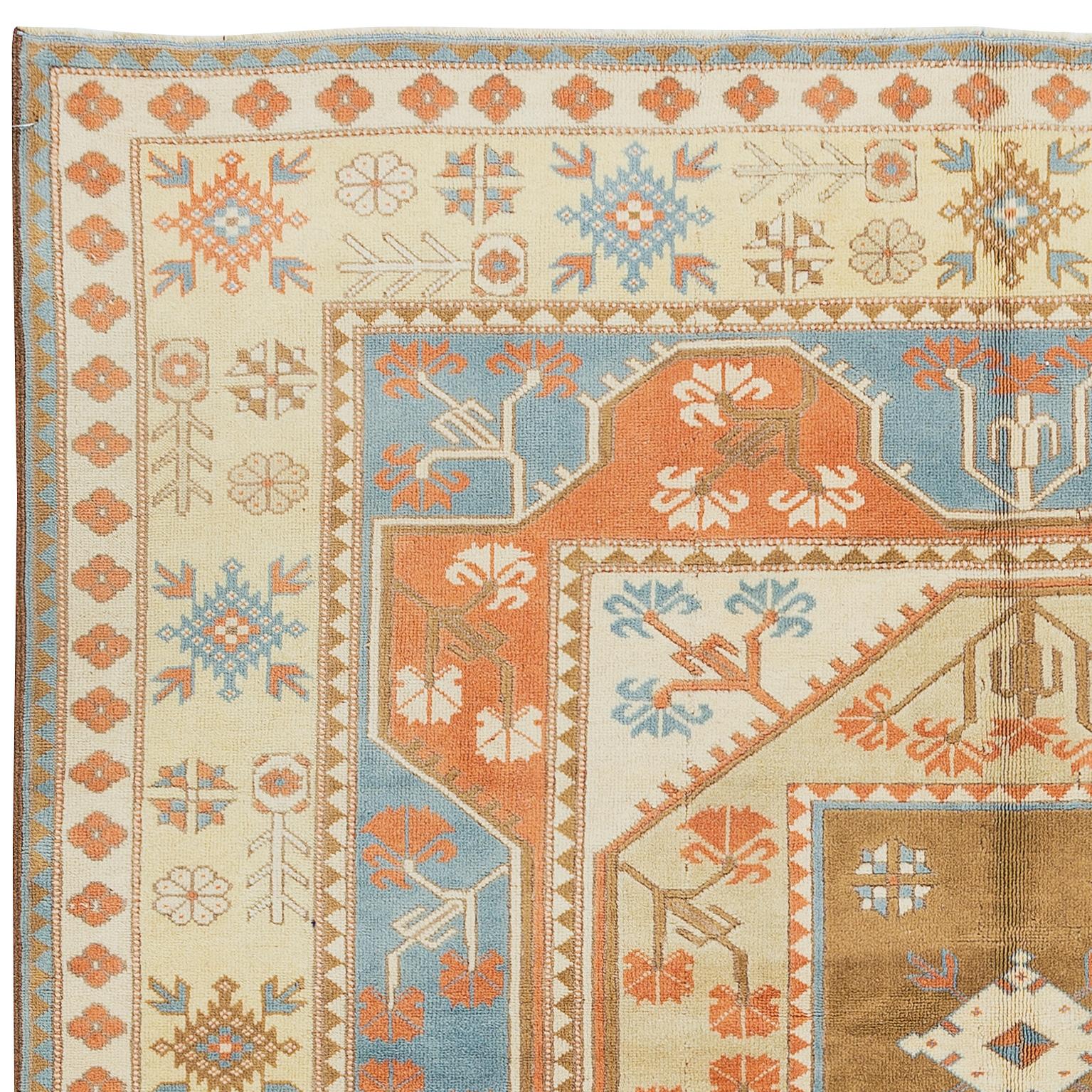 Turc Tapis turc artisanal rare, tapis géométrique unique et vintage de taille 6,5 x 6,6 m en vente