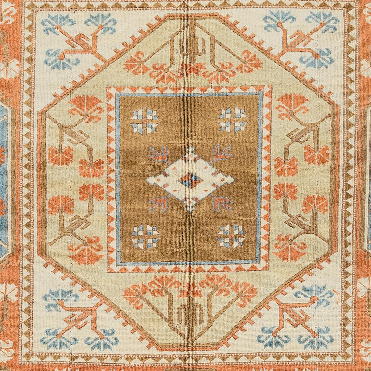 Noué à la main Tapis turc artisanal rare, tapis géométrique unique et vintage de taille 6,5 x 6,6 m en vente