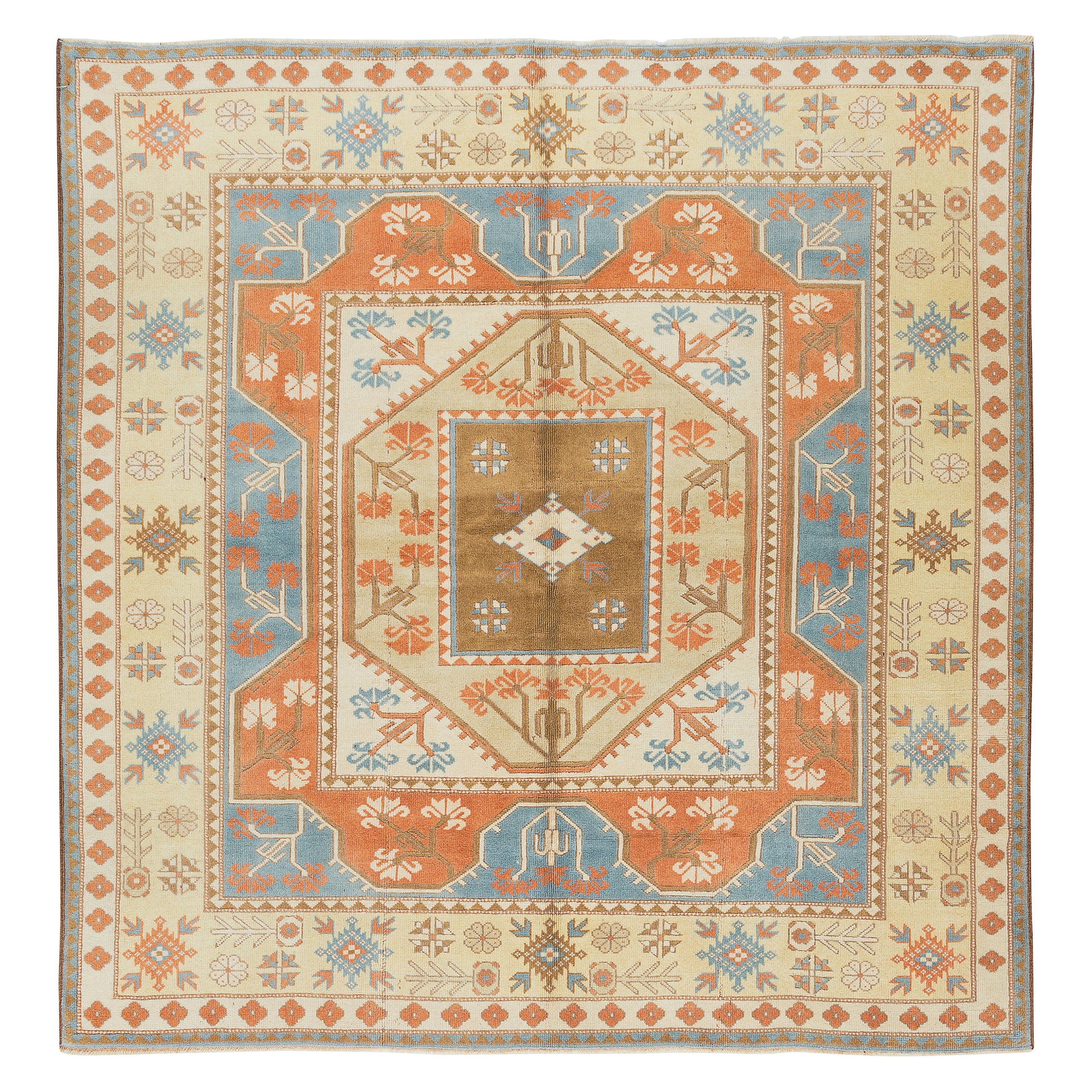 6.5x6.6 Ft Rare Size Vintage Handmade Turkish Milas - Melas Teppich. 100% Wolle
