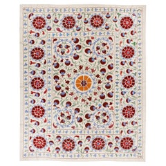 6.5x7.8 Ft Silk Embroidery Bedspread, Suzani Wall Hanging, Colorful Tablecloth