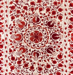 6.5x8 Ft Silk Wall Hanging in Red & Cream, Embroidered Bedspread, New Tablecloth