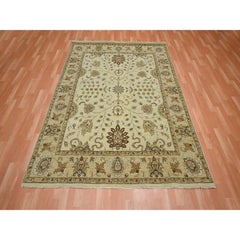 6'5"x8'1" Ivory Hand Knotted Leaf Pattern Agra Ziegler Design Wool Oriental Rug