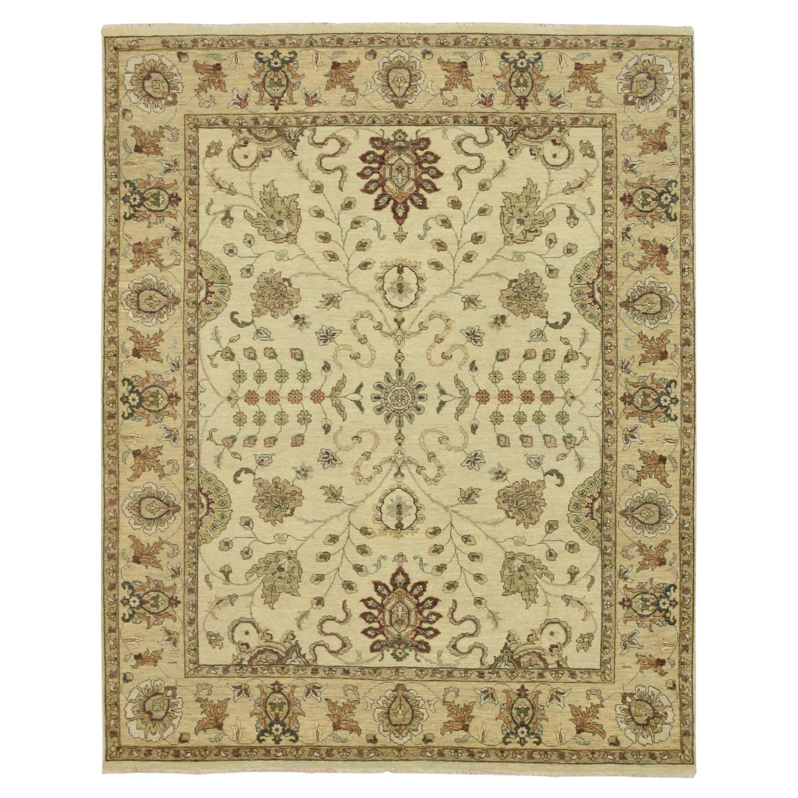 6
5 "x8
1" Elfenbein handgeknüpftes Blatt-Muster Agra Ziegler Design Wolle Orientteppich im Angebot