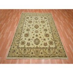 6'5 "x8'2" Ivory Agra with Ziegler Design Leaf Pattern Hand Knotted Pure Wool Rugs (Tappeto in pura lana annodato a mano)