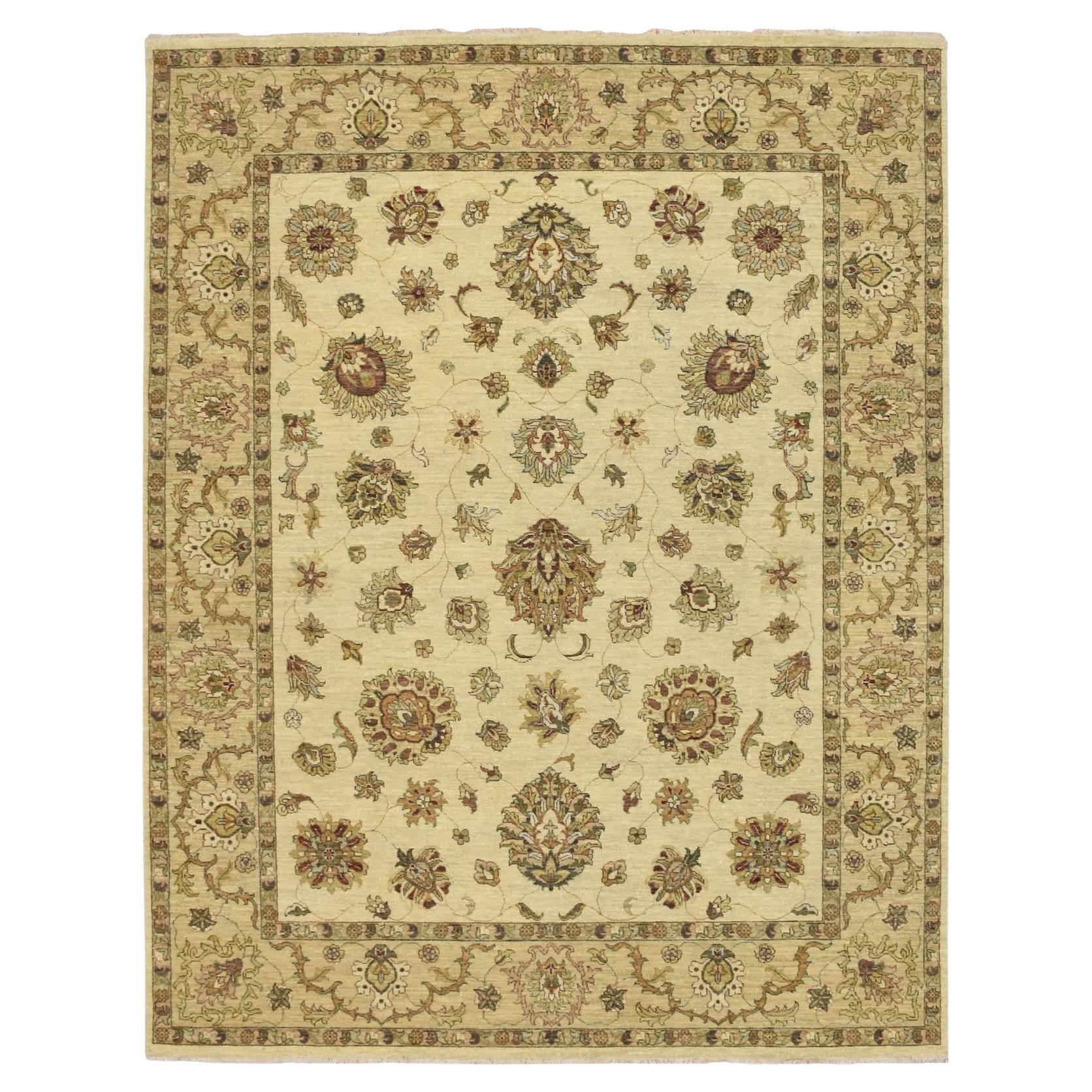 6'5 "x8'2" Ivory Agra with Ziegler Design/One Leaf Pattern Tapis en pure laine noué à la main