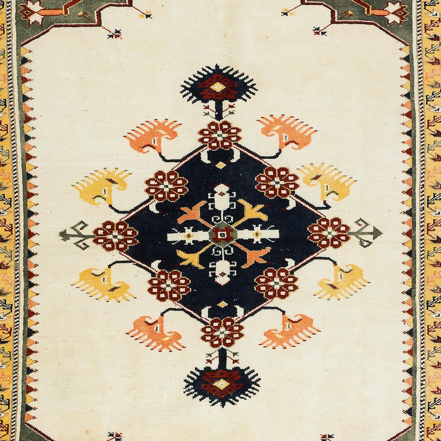 Handgefertigter anatolischer Teppich 6,5x8.4 Ft mit geometrischem Medaillon-Design, alle Wolle (Handgeknüpft) im Angebot