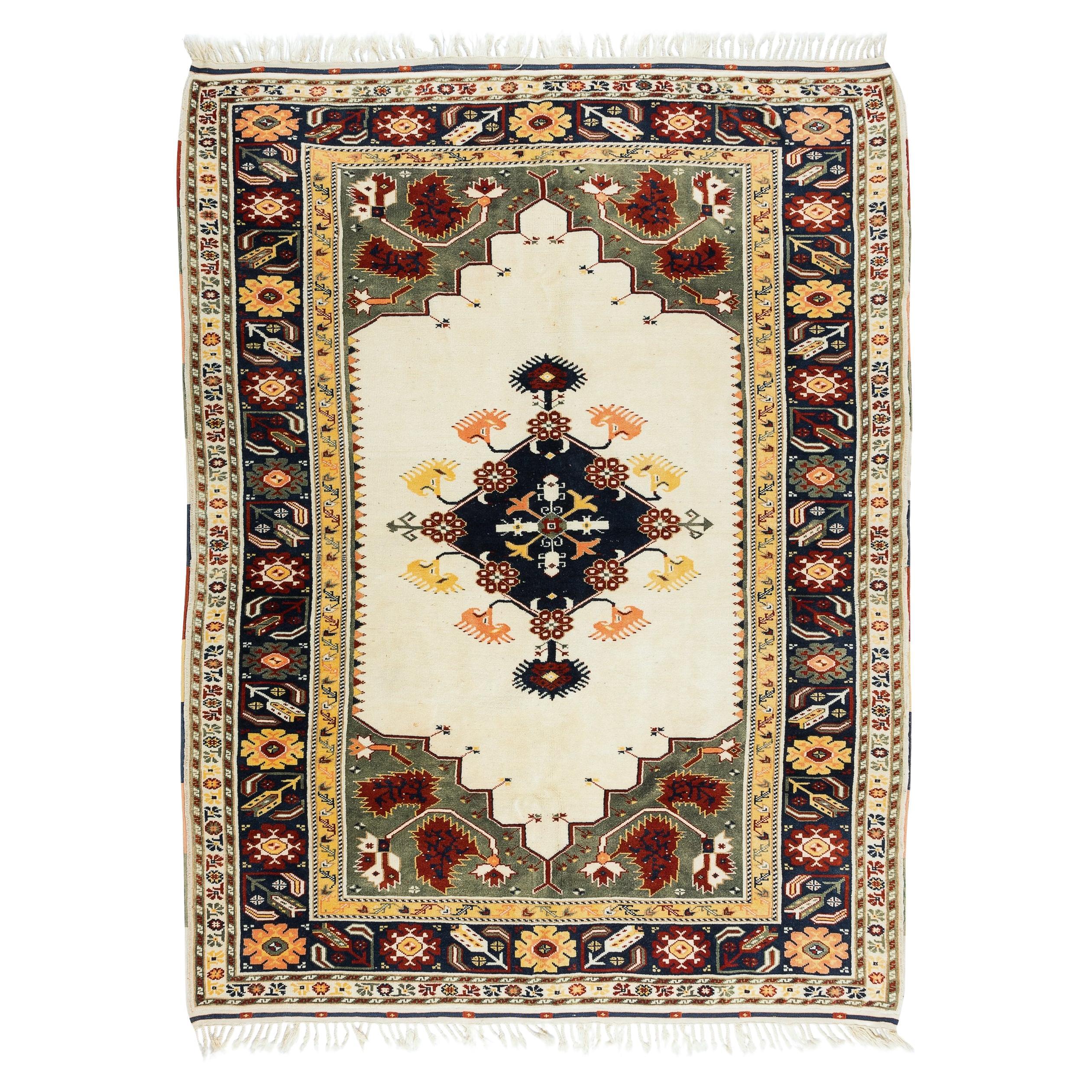 Unique 1960s Handmade Turkish Rug with Geometric Medallion Design For Sale