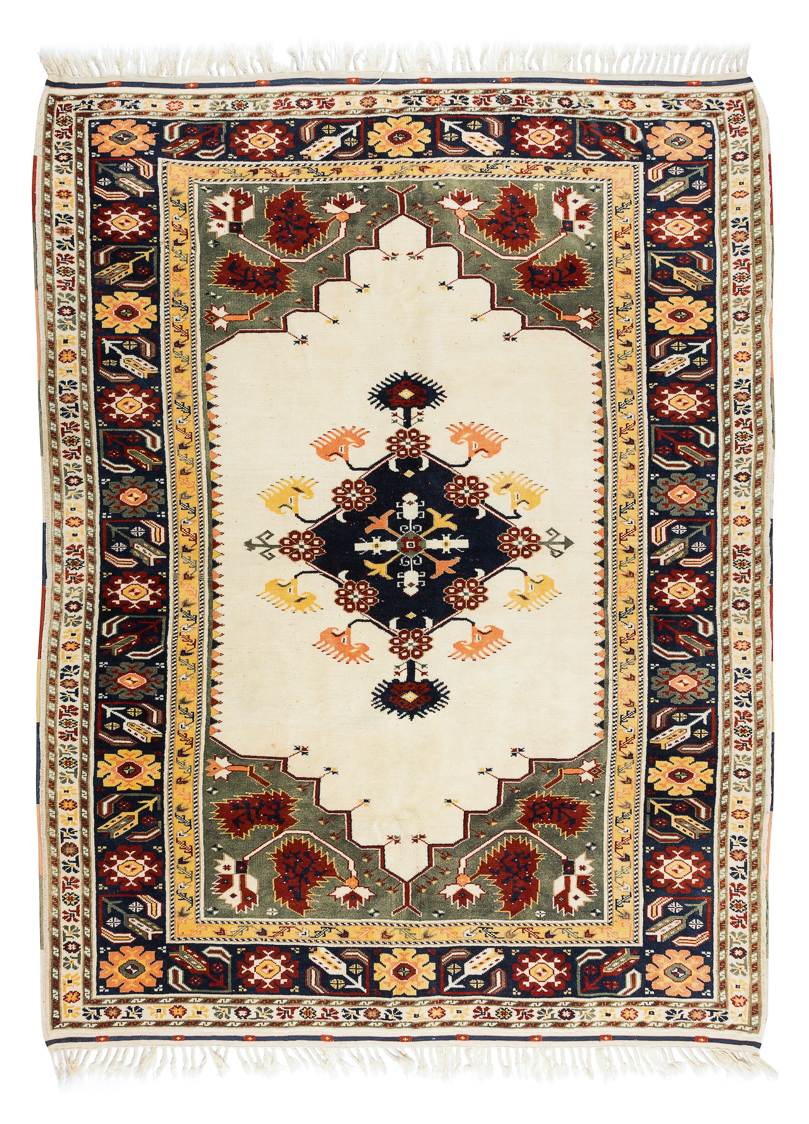 Tappeto turco vintage annodato a mano, 6,5x8,4 piedi, con motivo geometrico a medaglione in vendita