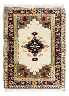6.5x8.4 Ft Vintage Hand-Knotted Turkish Area Rug with Geometric Medallion Design