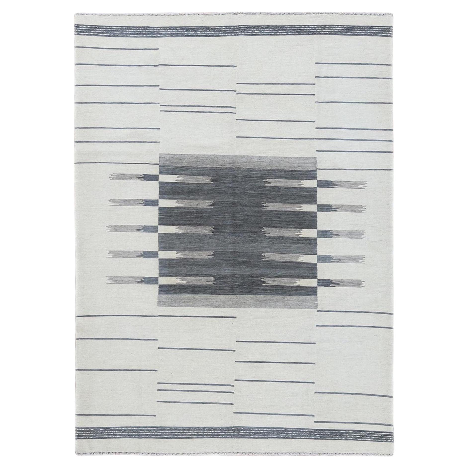 6'5 "x9' Avant Garde Design a strisce a tessitura piatta Kilim in pura lana reversibile