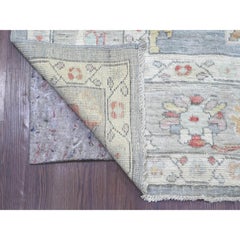 6'5"x9' Flint Gray Hand Knotted Afghan Angora Oushak Leaf Design Pure Wool Rug