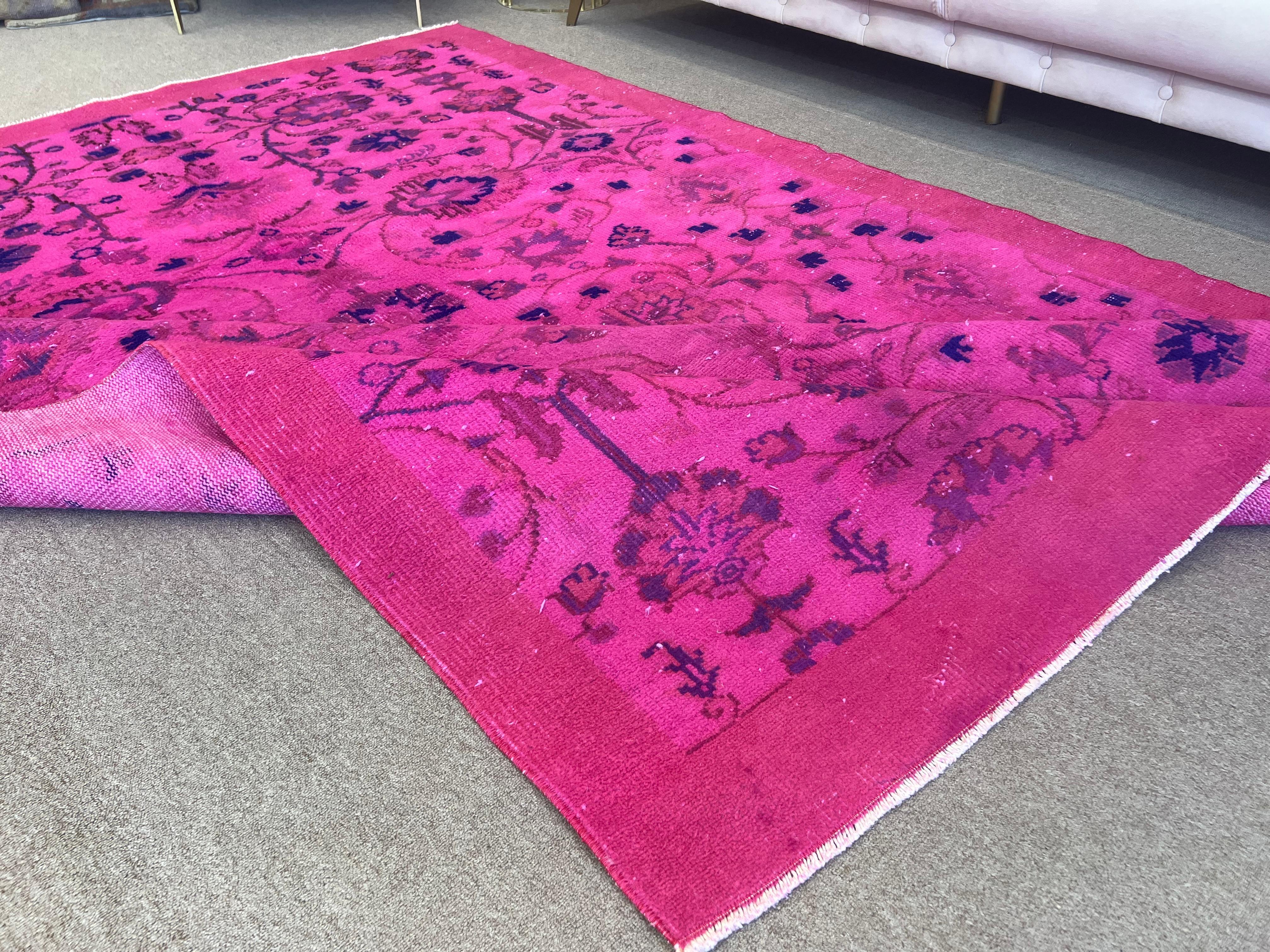 6.5x9 Ft Tapis turc rose fait à la main avec Botanical Garden Design & Solid Border en vente 3