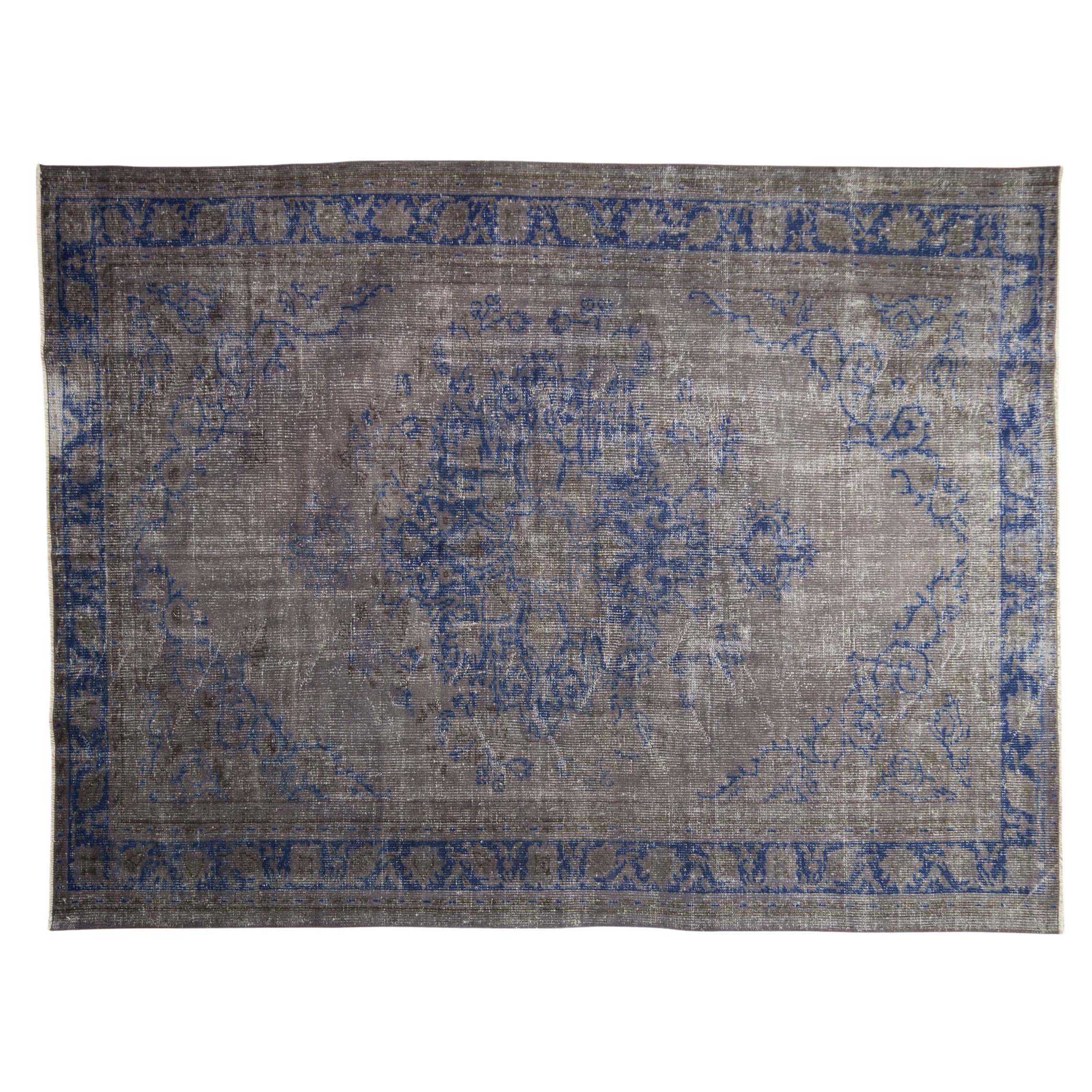 Vintage Distressed Overdyed Oushak Carpet For Sale