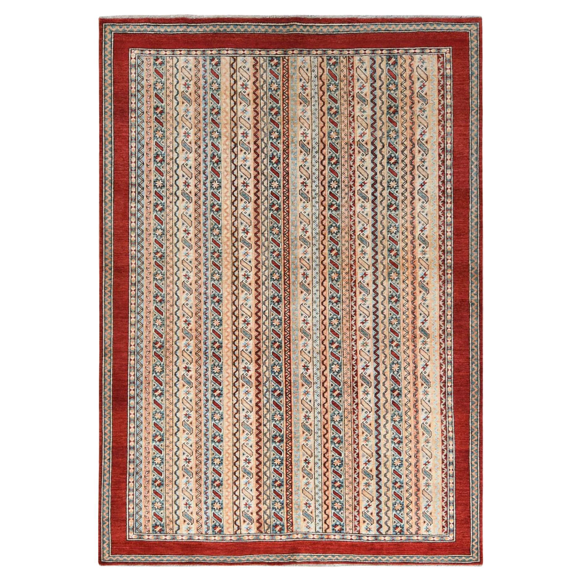 6'5 "x9'1" Brauner handgeknüpfter Schal Design Super Kazak Weicher Bio-Wollteppich im Angebot