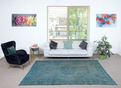6.5x9.2 Ft Teal Blue Color Area Rug for Modern Interiors, Handmade in Turkey
