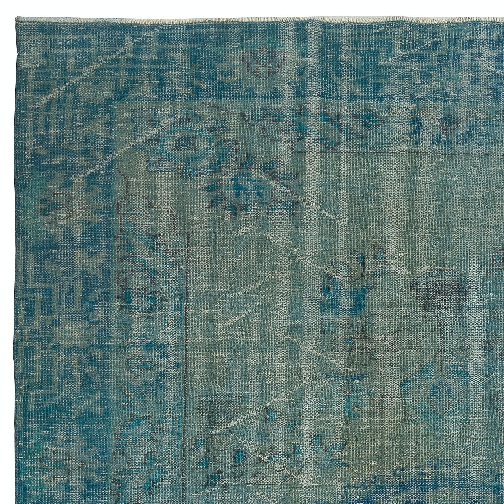 Tealblauer Teal-Teppich in 6,5x9.2 Ft für moderne Inneneinrichtung, handgefertigt in der Türkei (Türkisch) im Angebot