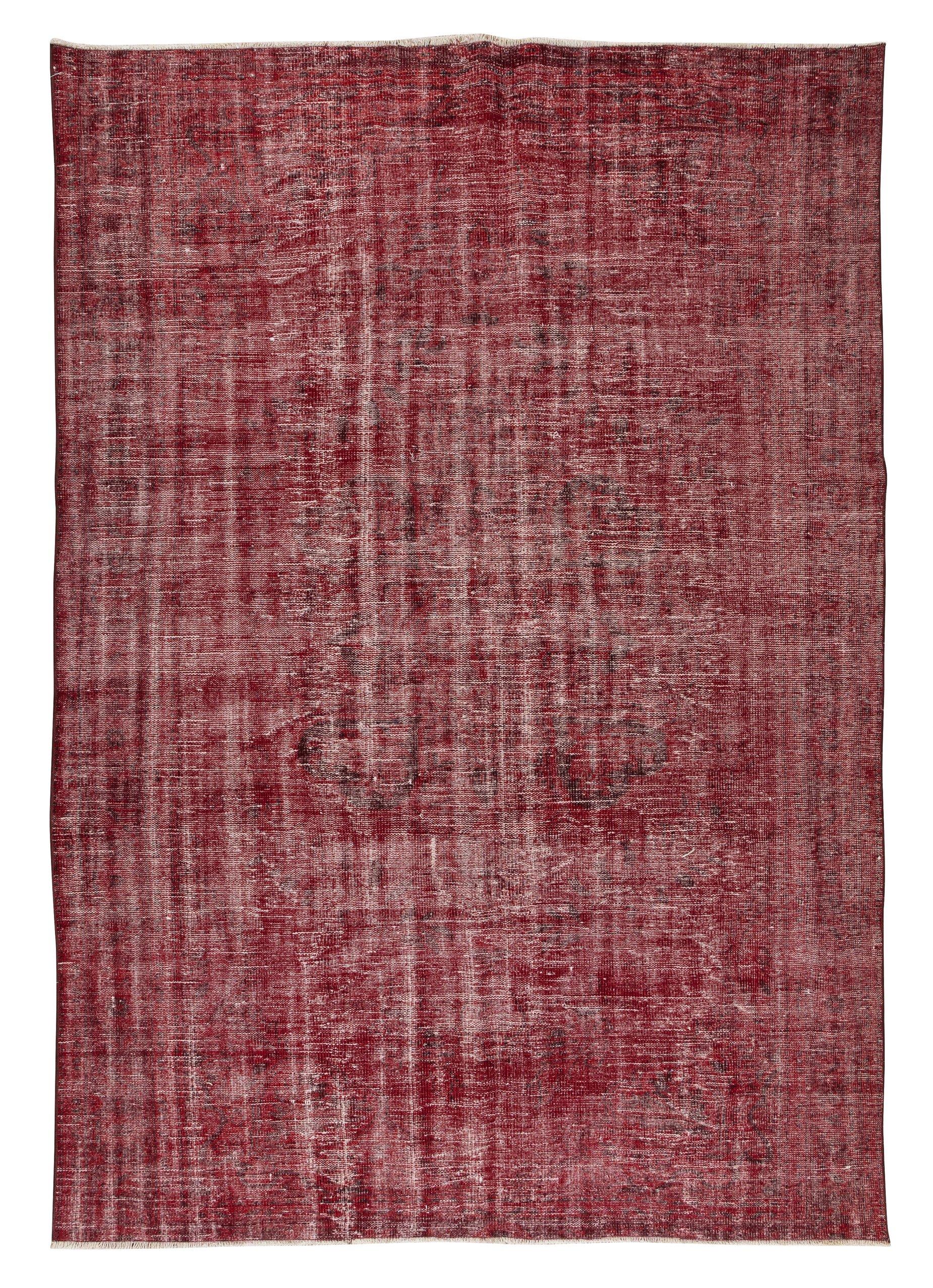 6.5x9.2 ft Vintage Handmade Rug in Red for Modern Interiors. Turkish Carpet