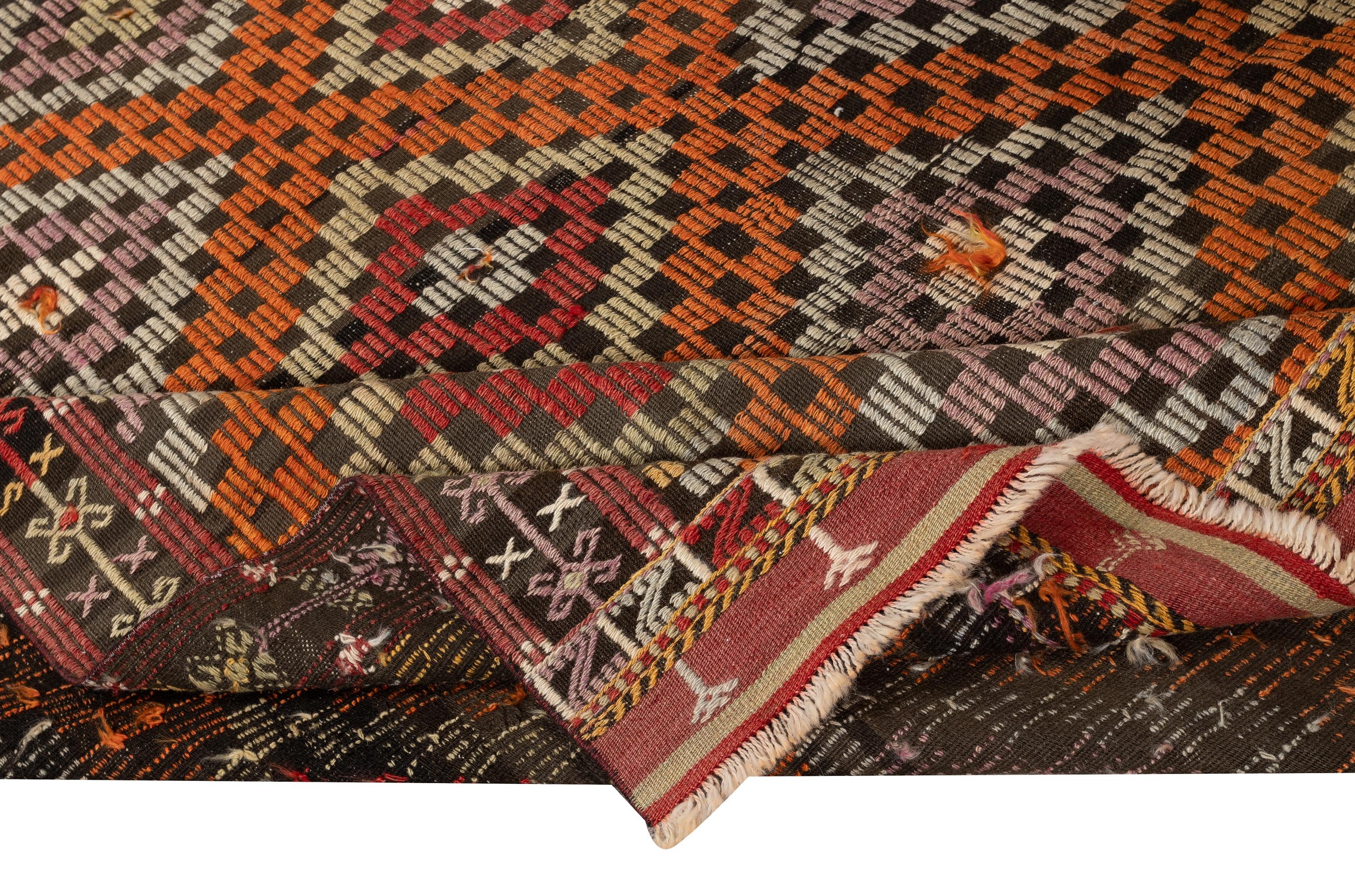 Turco 6,5x9,3 Ft Vintage Diamond Design Jijim Kilim. Tappeto Jajim a trama piatta. 100% Lana in vendita