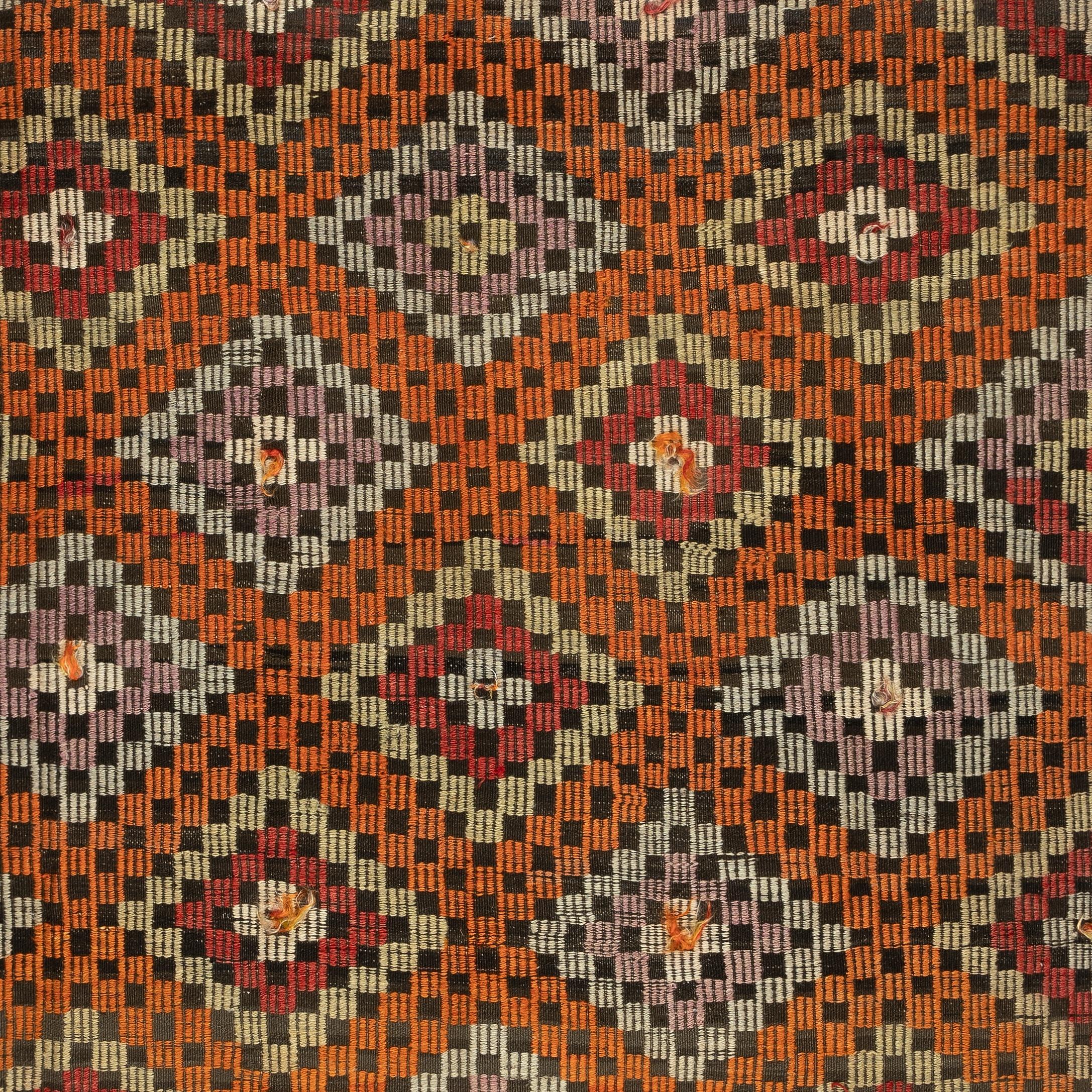 Tessuto a mano 6,5x9,3 Ft Vintage Diamond Design Jijim Kilim. Tappeto Jajim a trama piatta. 100% Lana in vendita