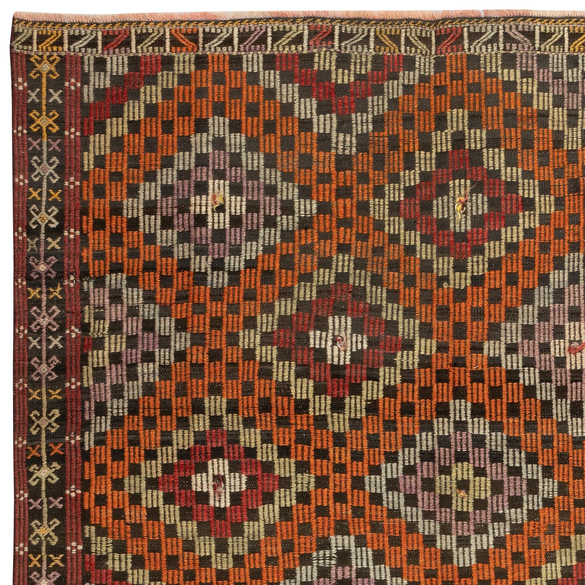 6,5x9,3 Ft Vintage Diamond Design Jijim Kilim. Tappeto Jajim a trama piatta. 100% Lana In condizioni buone in vendita a Spring Valley, NY
