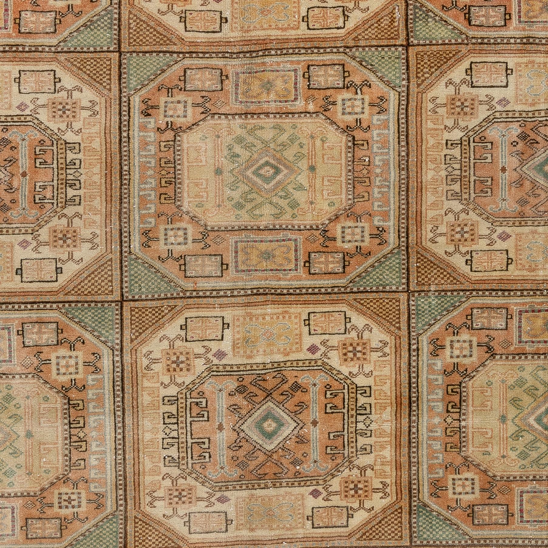 Rustic 6.5x9.4 Ft Vintage Turkish Rug. Muted Colors, Geometric Design & Tribal Patterns For Sale