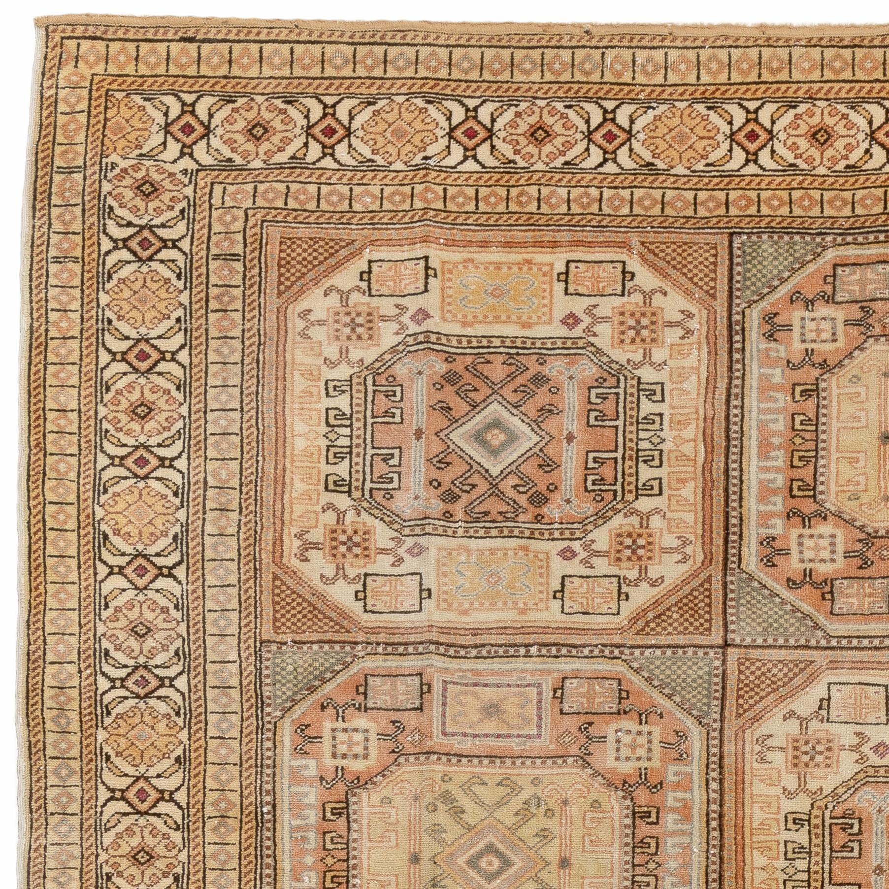 Hand-Woven 6.5x9.4 Ft Vintage Turkish Rug. Muted Colors, Geometric Design & Tribal Patterns For Sale