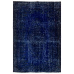 6.5x9.5 Ft Navy Blue Color Re-Dyed Abstract Handmade Vintage Turkish Area Rug