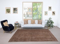6.5x9.5 Ft Vintage Handmade Turkish Rug Overdyed in Brown for Modern Interiors